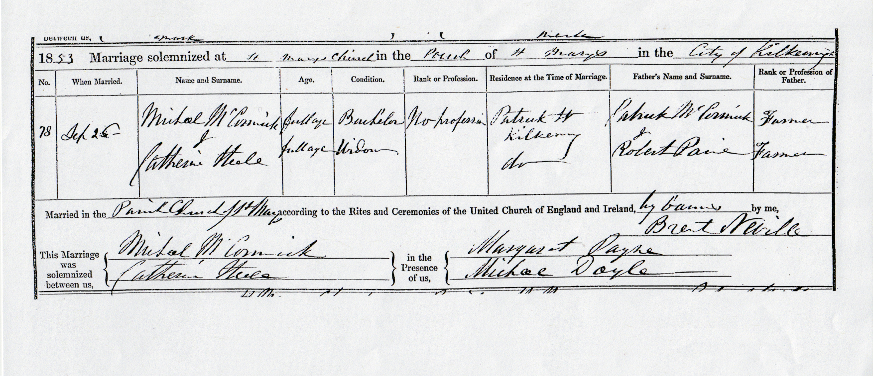 Marriage Certificate 1 - Michael & Catherine